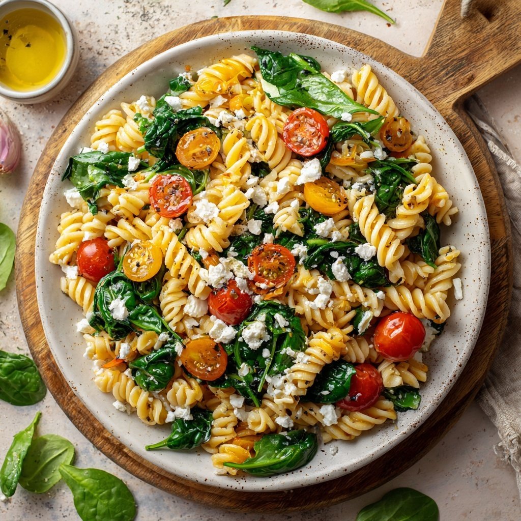 Mediterraner Nudelsalat Mit Spinat