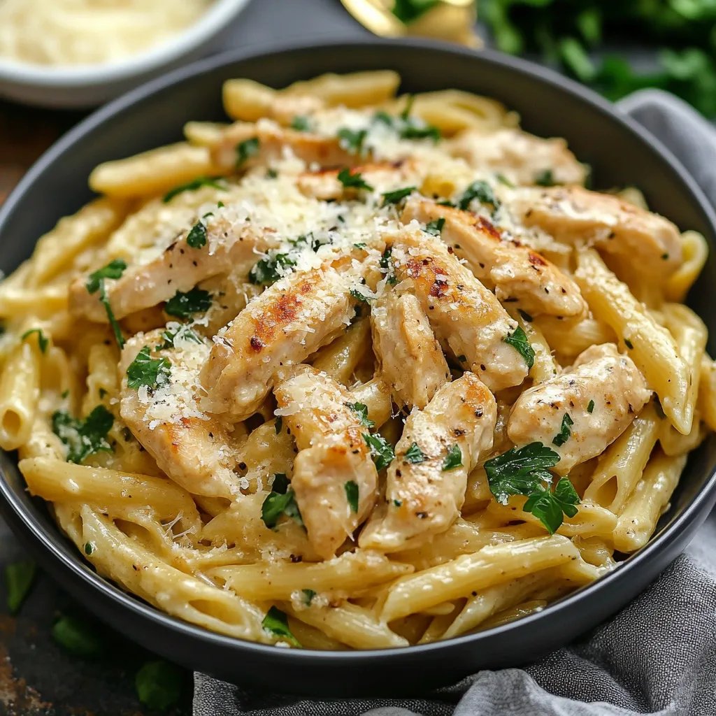 Einfache Knoblauch-Parmesan-Hähnchen-Pasta