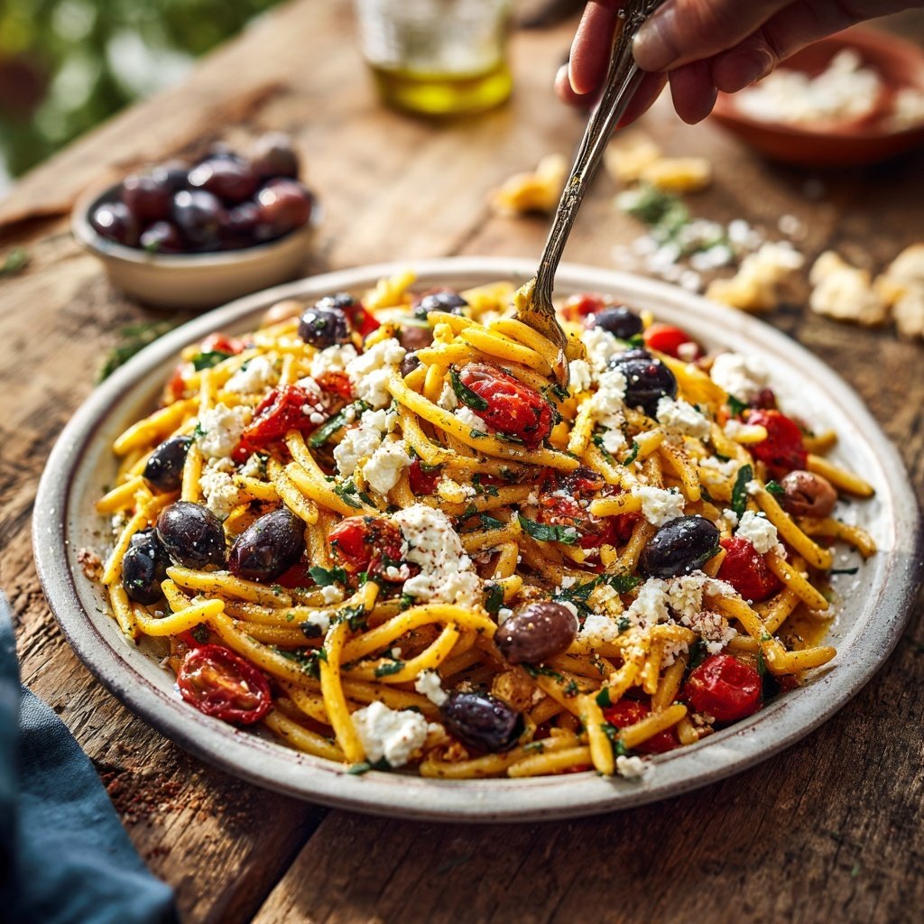 Mediterraner Nudelsalat Mit Feta Und Oliven